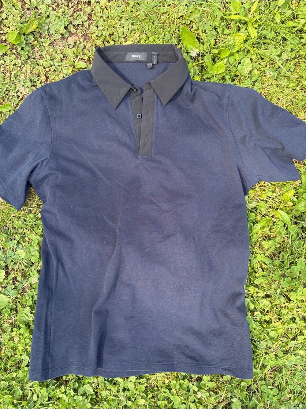Theory Navy Polo with Black Contrast Collar